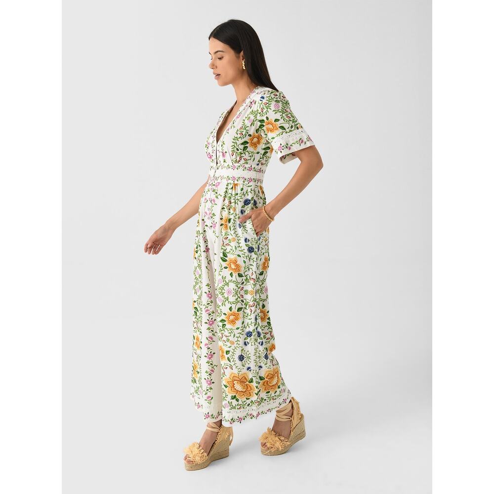 FARM Rio Folk Floral Linen Medium Wide-Leg Jumpsuit - Picture 14 of 16